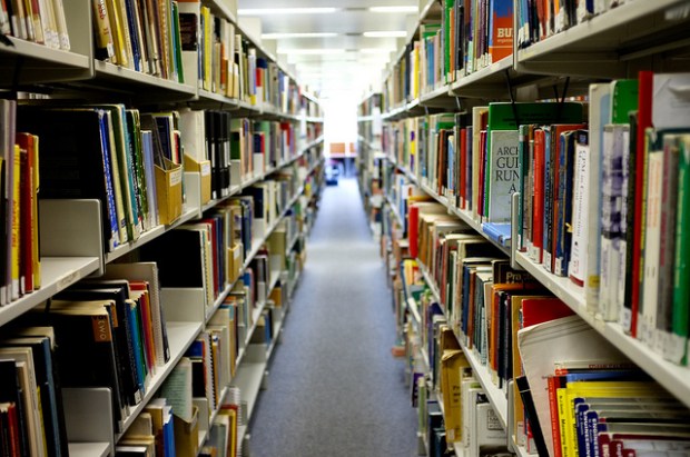 Books on book shelves